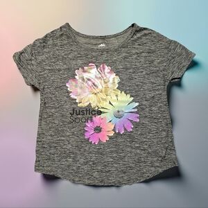 JUSTICE SPORT Heather Gray Floral Tee. Size M (10Y). Excellent Condition!